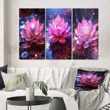 Designart "Radiant Pink Blossoming Lotus Luminescent II" Lotus Wall Art Set Of 3 Modern Gallery Wall Set For Home Decor