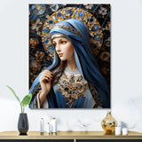Designart "Radiant Religious Devotion Of Mary I" Christianism Wall Art Blue - Traditional Wall Art Décor For Bedroom