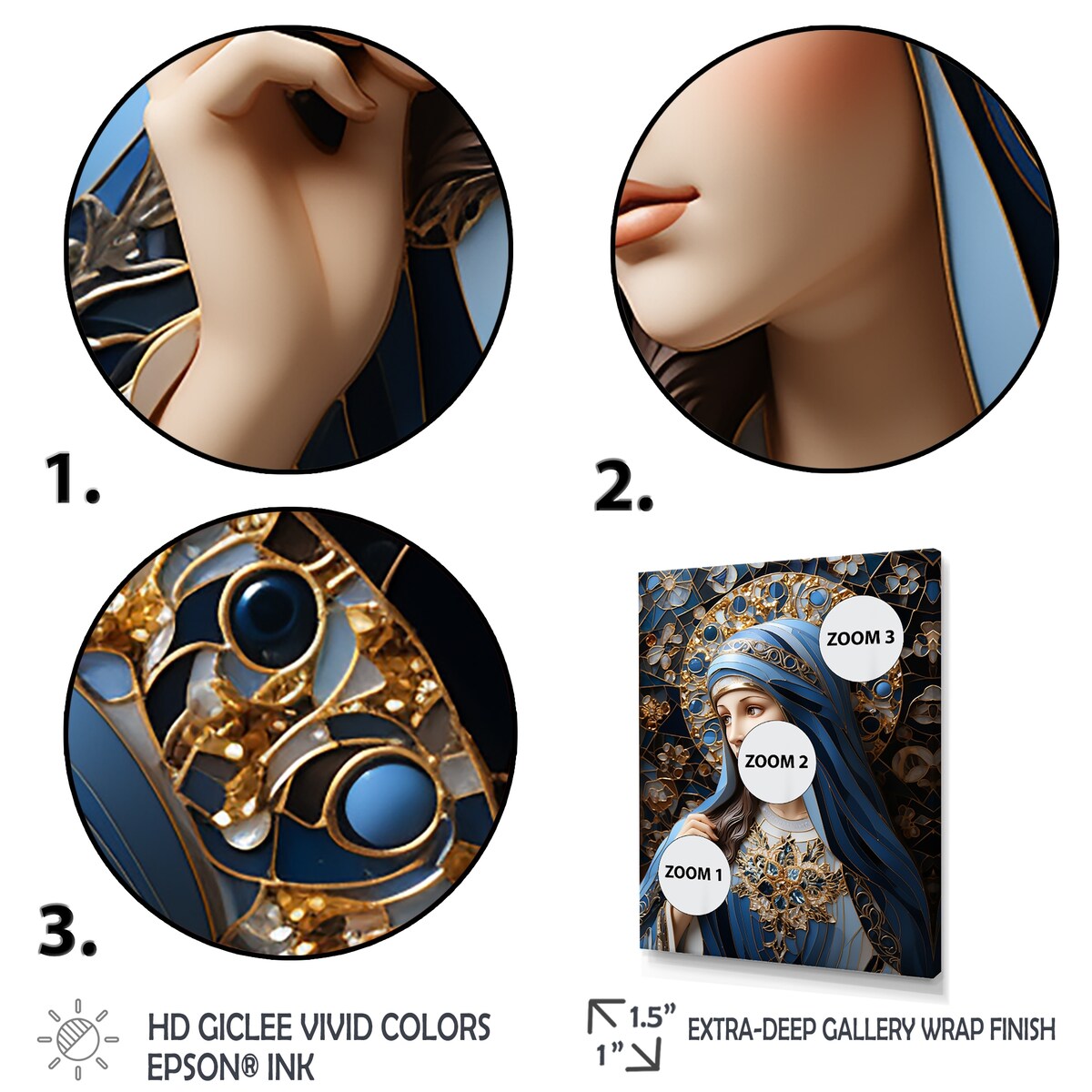 Designart "Radiant Religious Devotion Of Mary I" Christianism Wall Art Blue - Traditional Wall Art Décor For Bedroom
