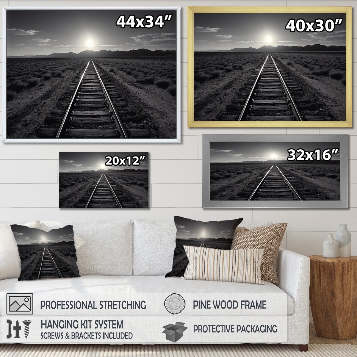 Designart "Rail Track In Monochrome Canyon I" Train Wall Art