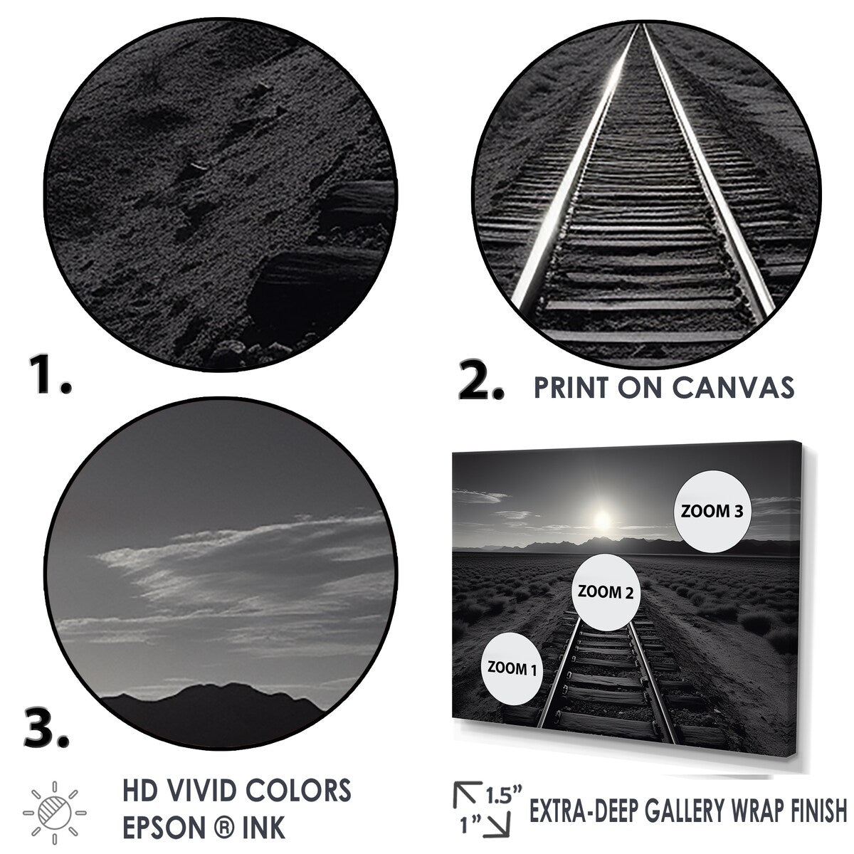 Designart "Rail Track In Monochrome Canyon I" Train Wall Art