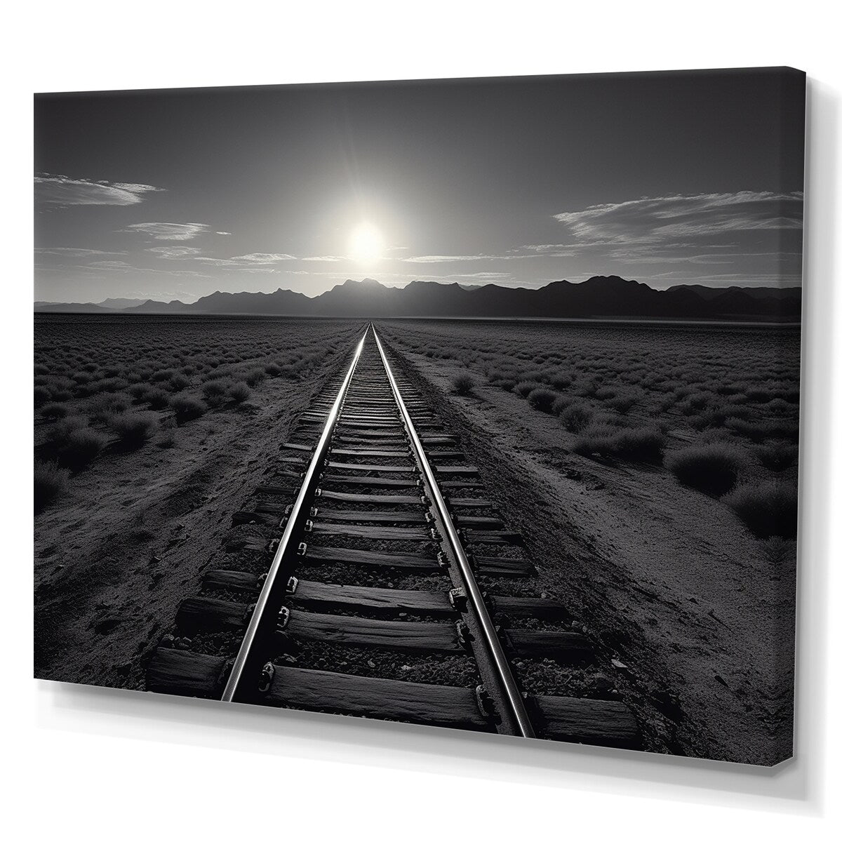 Designart "Rail Track In Monochrome Canyon I" Train Wall Art