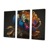 Designart "Rainbow Peony Liquid Gold III" Floral Peony Canvas Art Print - 3 Panels