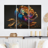 Designart "Rainbow Peony Liquid Gold III" Floral Peony Canvas Art Print - 3 Panels