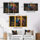 Designart "Rainbow Peony Liquid Gold III" Floral Peony Canvas Art Print - 3 Panels