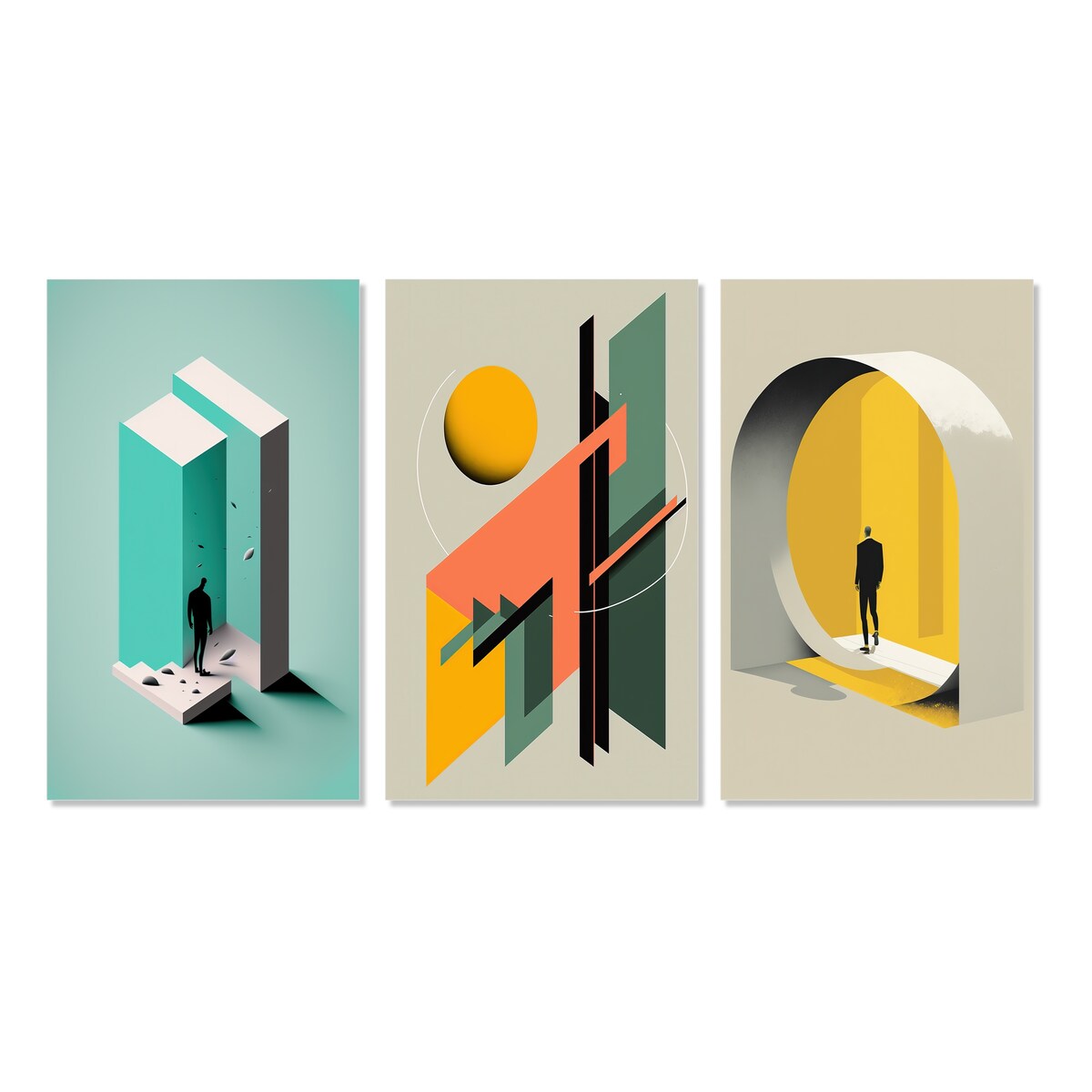 Designart "Reality Of Essential Shapes I" Minimalism Wall Art Set Of 3 - Transitional Printed Art Set For Bedroom