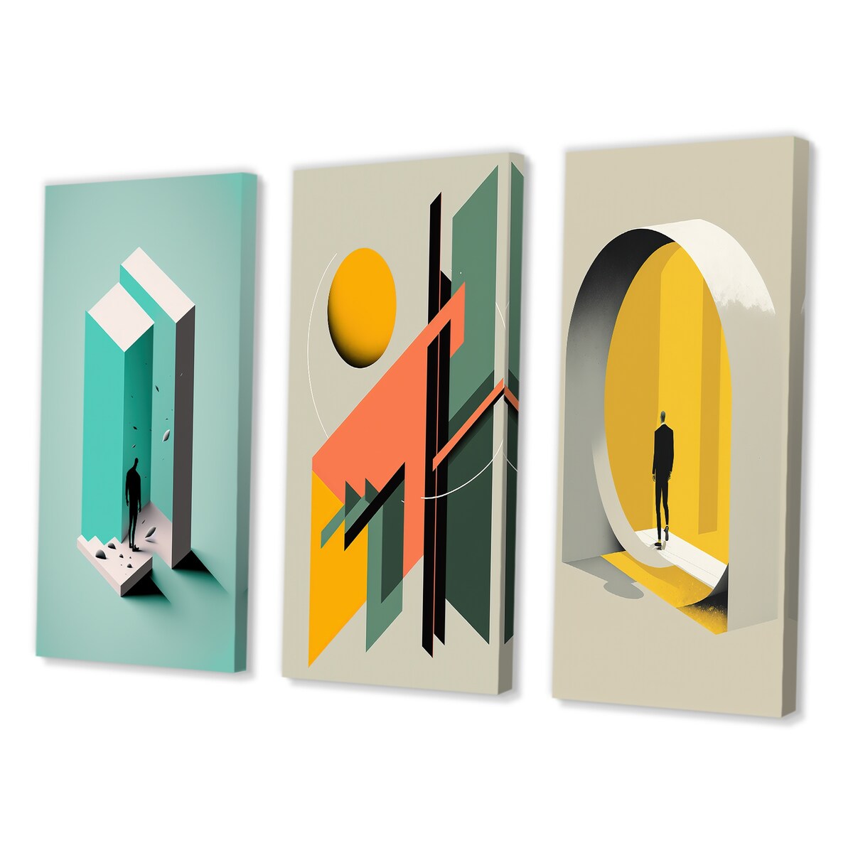 Designart "Reality Of Essential Shapes I" Minimalism Wall Art Set Of 3 - Transitional Printed Art Set For Bedroom