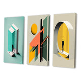 Designart "Reality Of Essential Shapes I" Minimalism Wall Art Set Of 3 - Transitional Printed Art Set For Bedroom