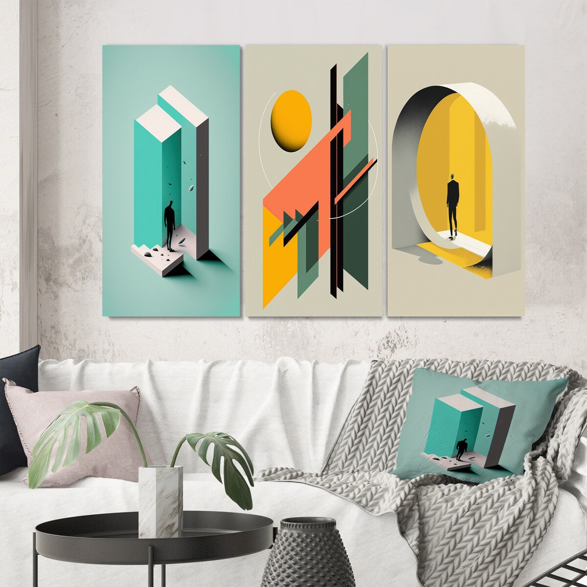 Designart "Reality Of Essential Shapes I" Minimalism Wall Art Set Of 3 - Transitional Printed Art Set For Bedroom