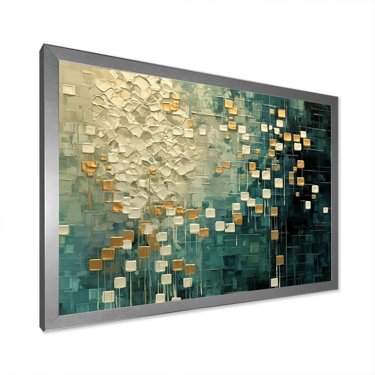 Designart "Rebirth Retro Abstract In VIntage Gold Blue I" Abstract Painting Framed Wall Art Prints