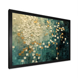 Designart "Rebirth Retro Abstract In VIntage Gold Blue I" Abstract Painting Framed Wall Art Prints