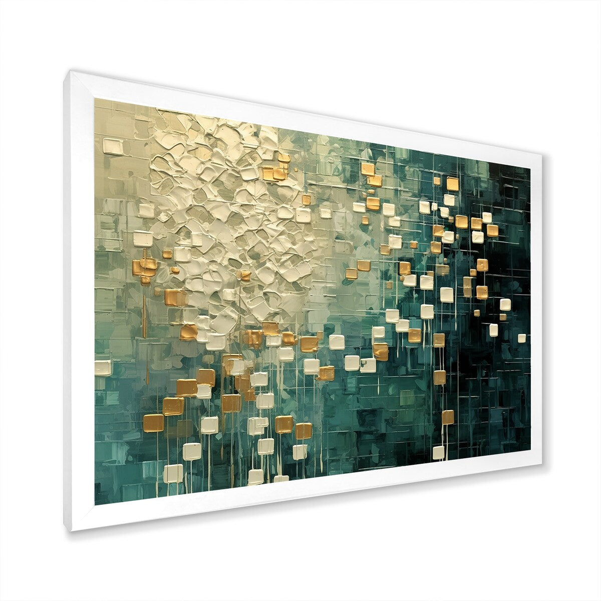 Designart "Rebirth Retro Abstract In VIntage Gold Blue I" Abstract Painting Framed Wall Art Prints