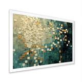 Designart "Rebirth Retro Abstract In VIntage Gold Blue I" Abstract Painting Framed Wall Art Prints