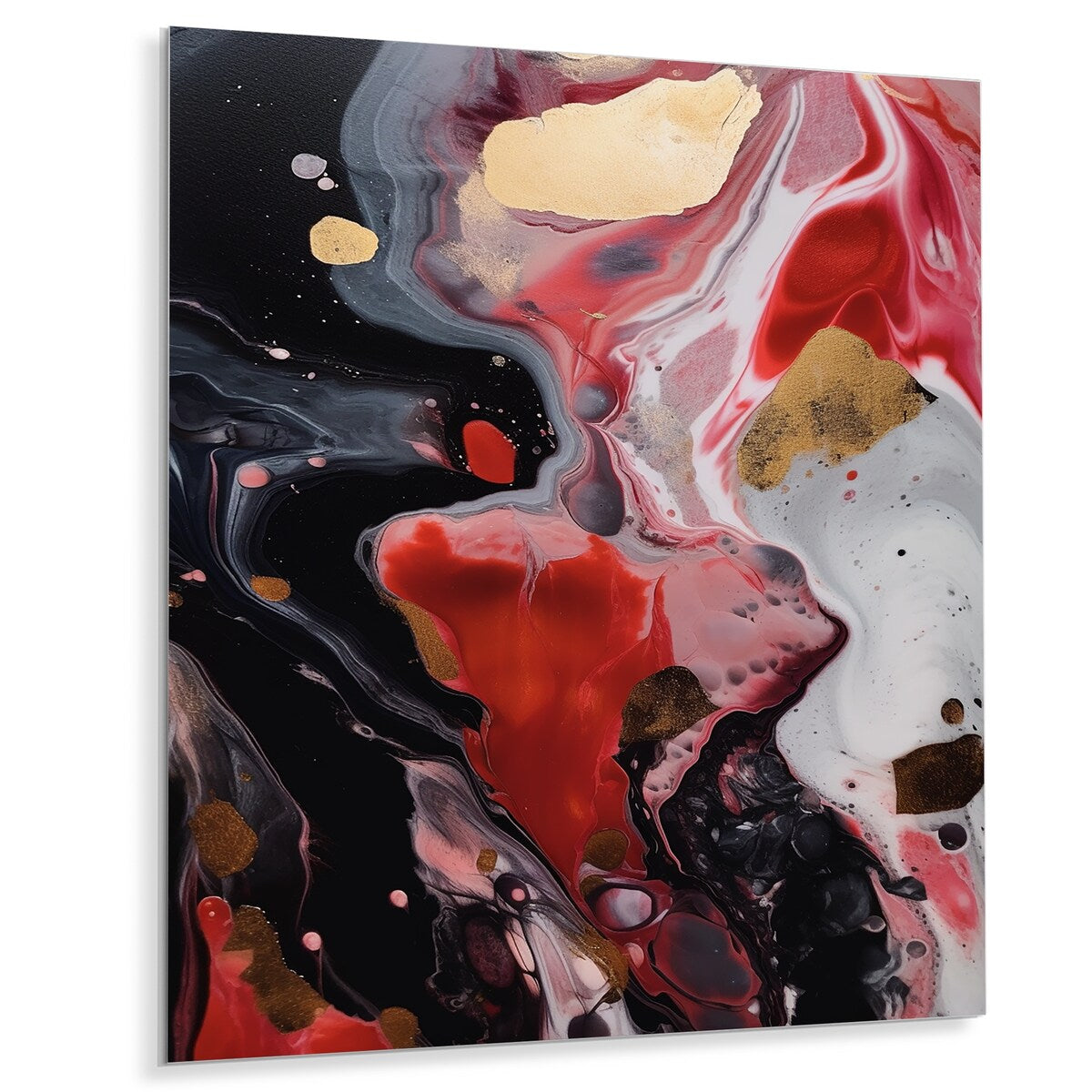 Designart "Red And Black Marble Infusion" Abstract Marble Metal Wall Art