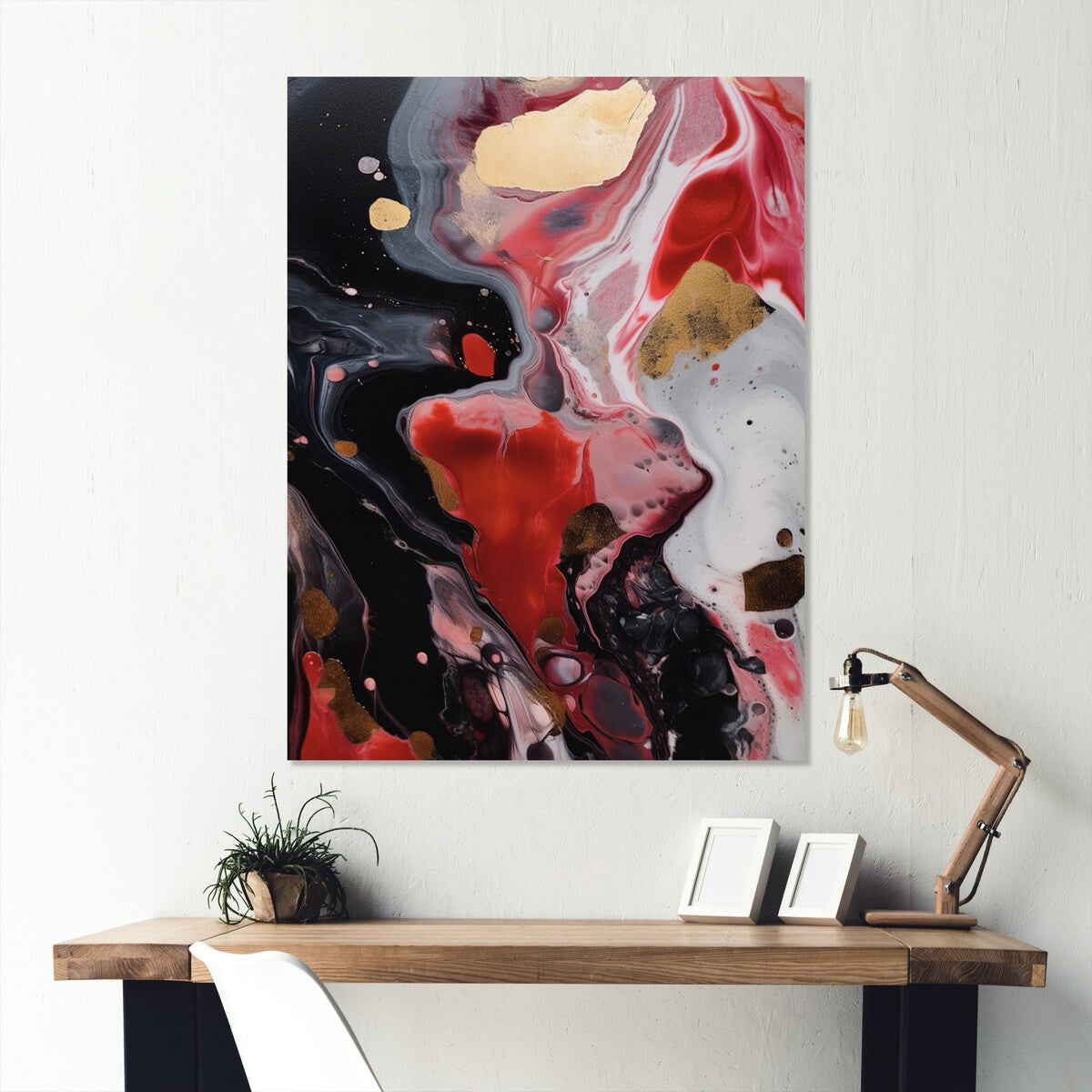 Designart "Red And Black Marble Infusion" Abstract Marble Metal Wall Art