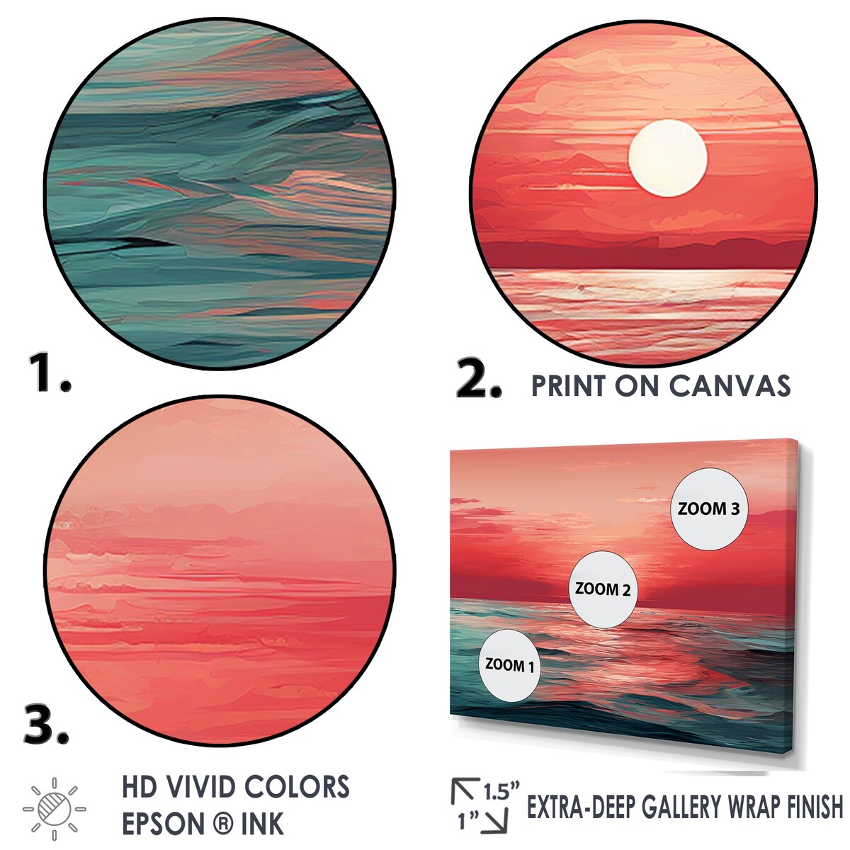 Designart "Red And Blue Crimson Horizon Harmony " Abstract Impressionism Wall Art