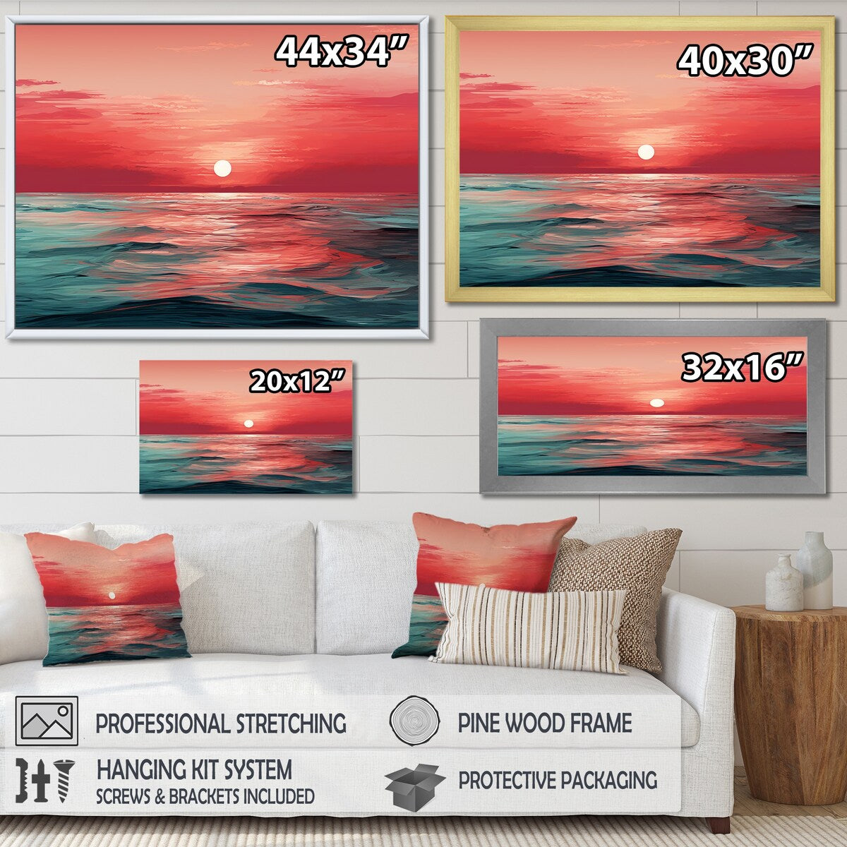 Designart "Red And Blue Crimson Horizon Harmony " Abstract Impressionism Wall Art