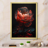 Designart "Red Black Peonies Petals" Floral Peony Framed Canvas Wall Art