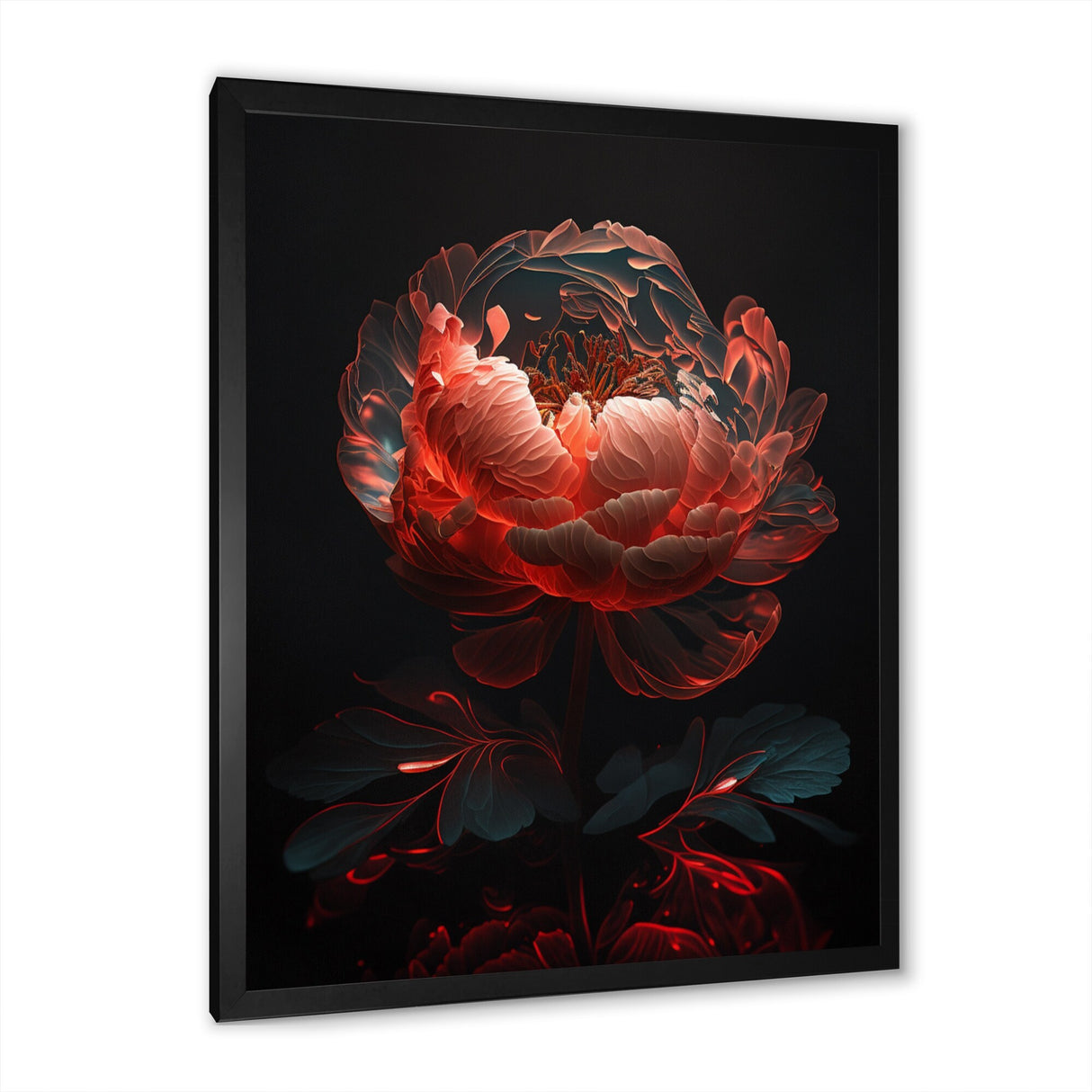 Designart "Red Black Peonies Petals" Floral Peony Framed Canvas Wall Art