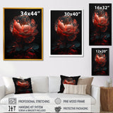 Designart "Red Black Peonies Petals" Floral Peony Framed Canvas Wall Art