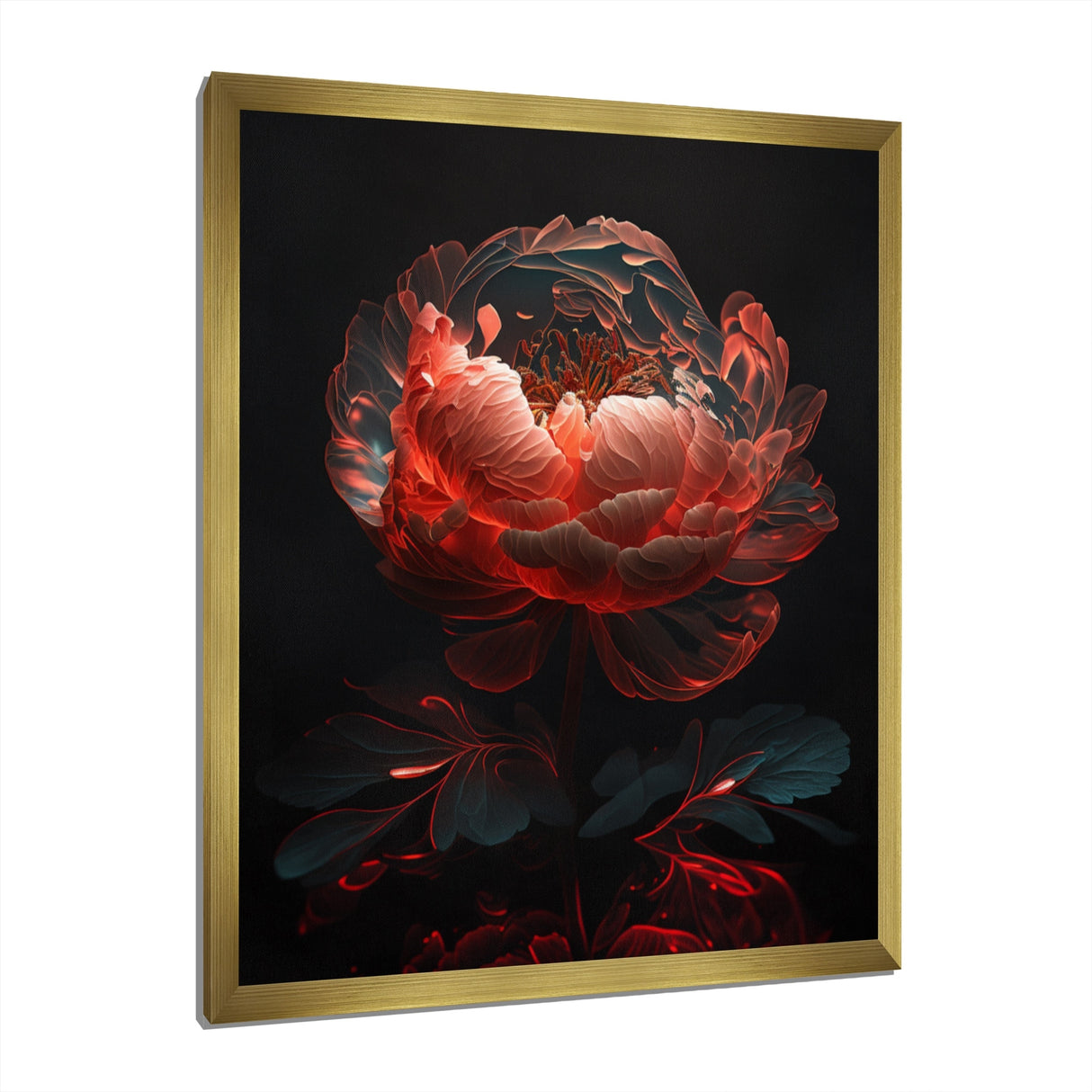 Designart "Red Black Peonies Petals" Floral Peony Framed Canvas Wall Art