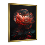 Designart "Red Black Peonies Petals" Floral Peony Framed Canvas Wall Art
