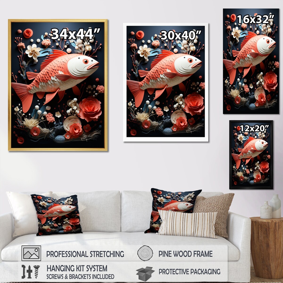 Designart "Red Fish And Small Animal Underwater Coral " Coastal Coral Under Water Wall Art