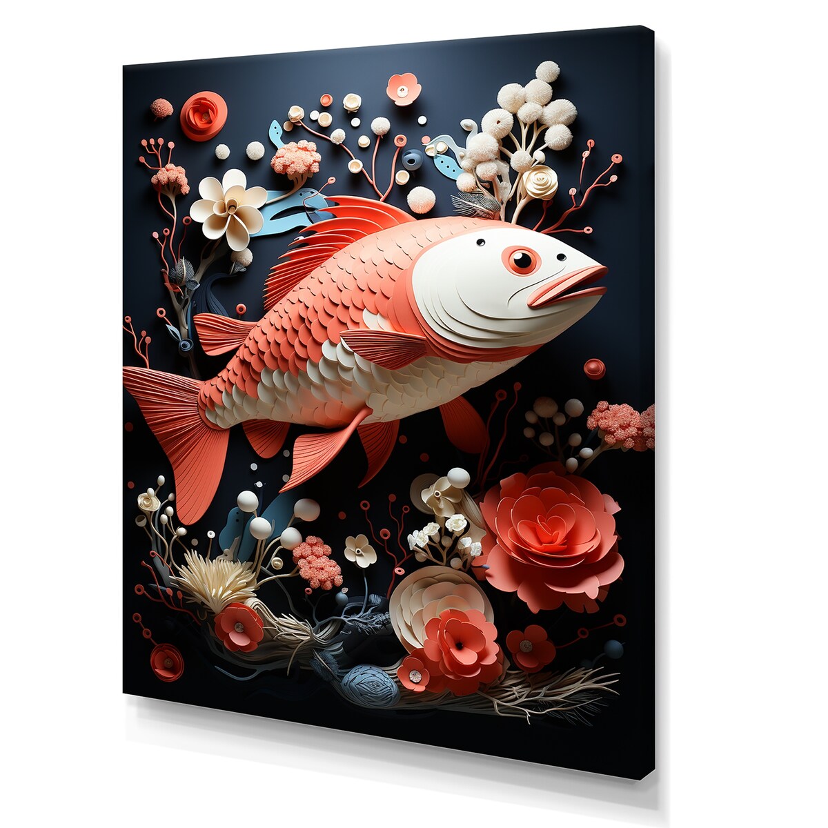 Designart "Red Fish And Small Animal Underwater Coral " Coastal Coral Under Water Wall Art