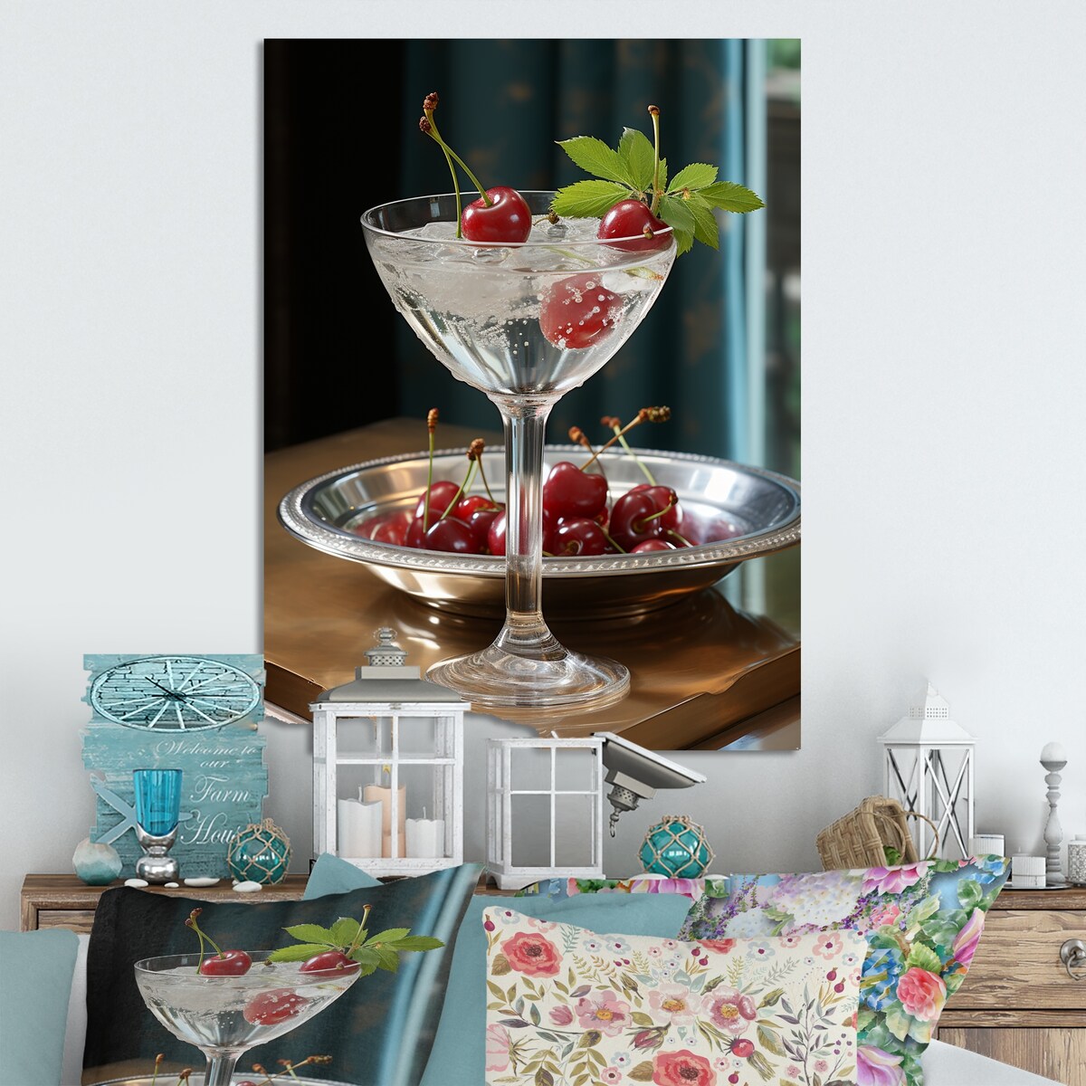 Designart "Red Russian Wilderness Polar Platinum Cocktails" Cocktails Red Metal Wall Art - Traditional Metal Art Work
