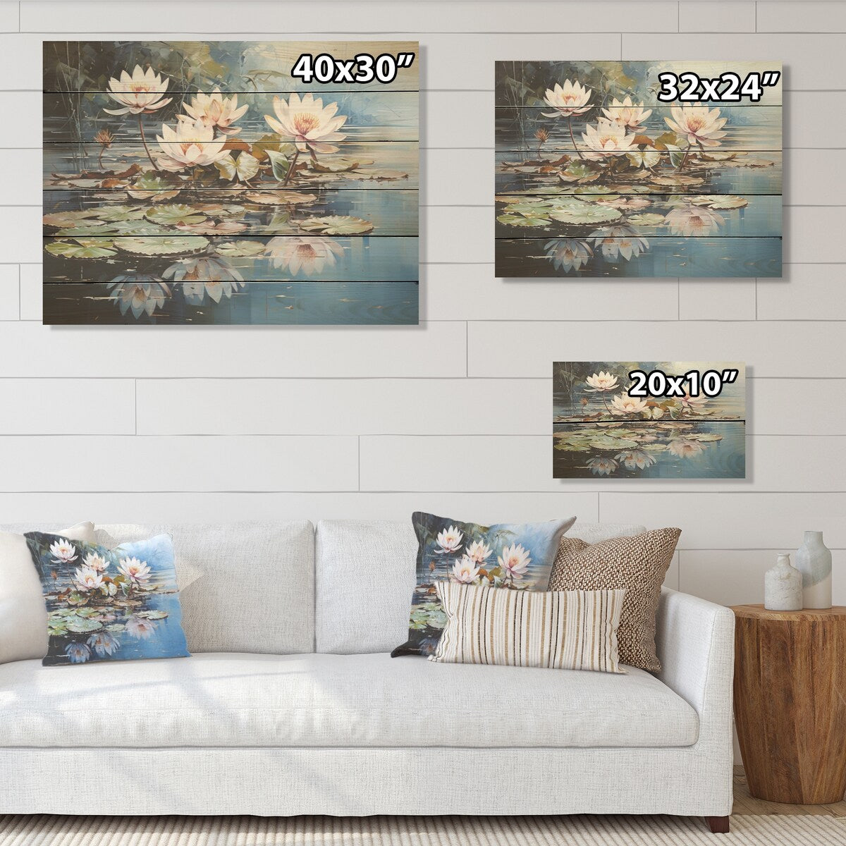 Designart "Reflective Lotus Stillness Meditation I" Lotus Wood Wall Decor Modern Blue Wood Panel On Natural Pine Wood