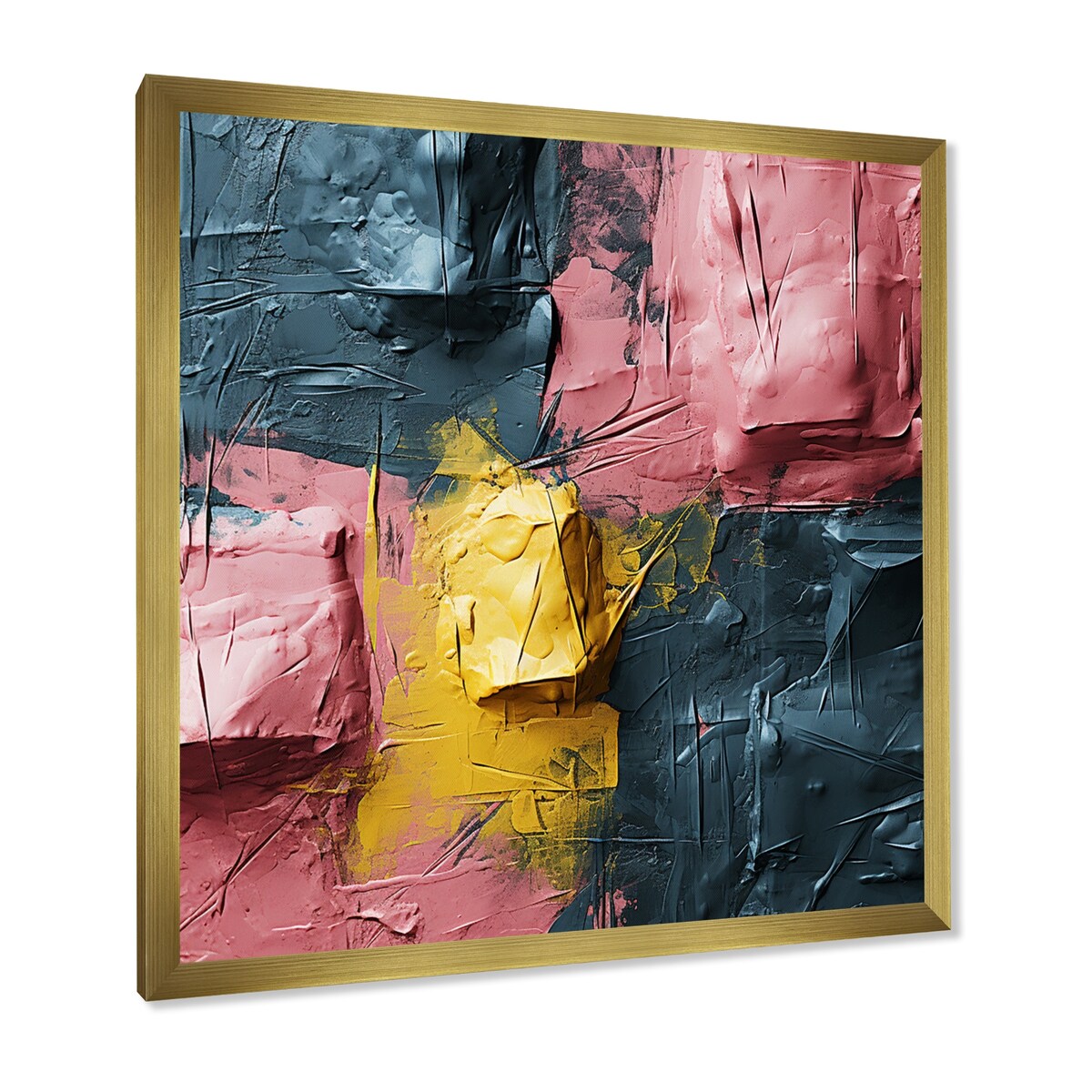 Designart "Rejoicing In Love Pink And Gold Abstract Painting" Abstract Painting Framed Wall Art Prints