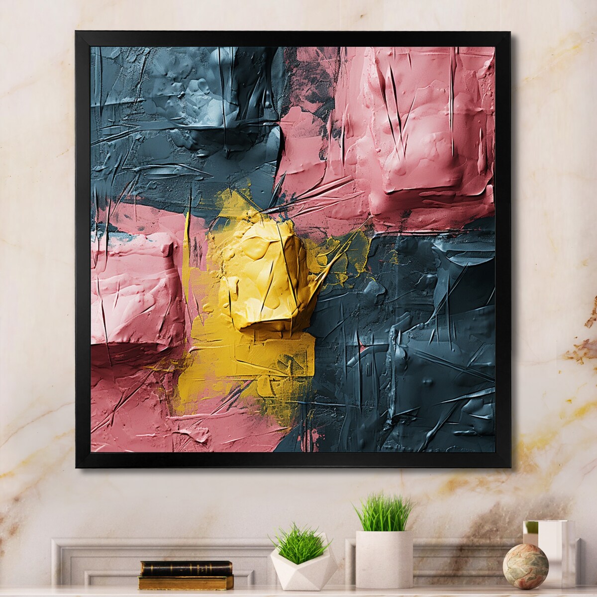 Designart "Rejoicing In Love Pink And Gold Abstract Painting" Abstract Painting Framed Wall Art Prints