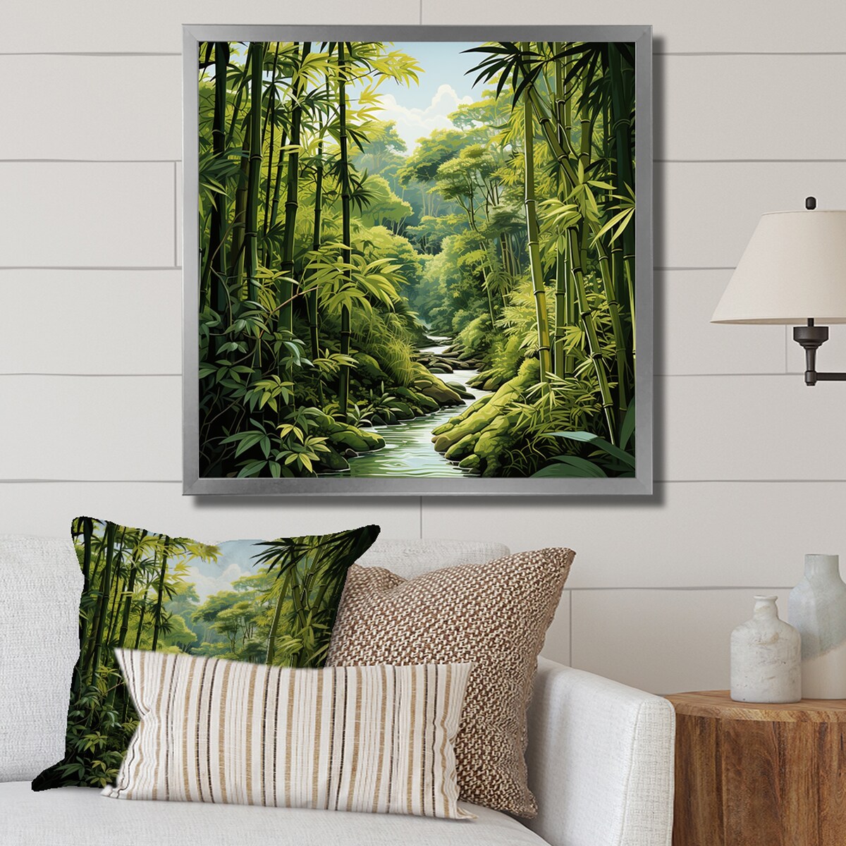 Designart "Relaxing Bamboo Jungle I" Bamboo Wall Decor Green Traditional Hallway Framed Wall Art Decor