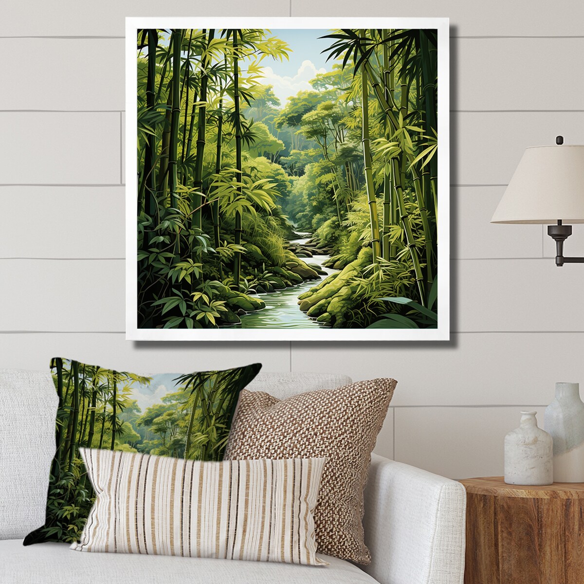Designart "Relaxing Bamboo Jungle I" Bamboo Wall Decor Green Traditional Hallway Framed Wall Art Decor