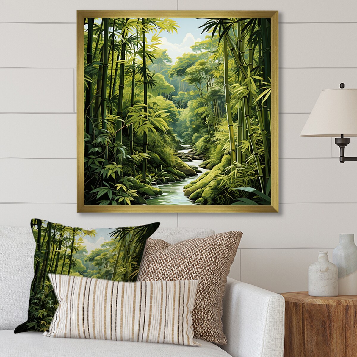 Designart "Relaxing Bamboo Jungle I" Bamboo Wall Decor Green Traditional Hallway Framed Wall Art Decor