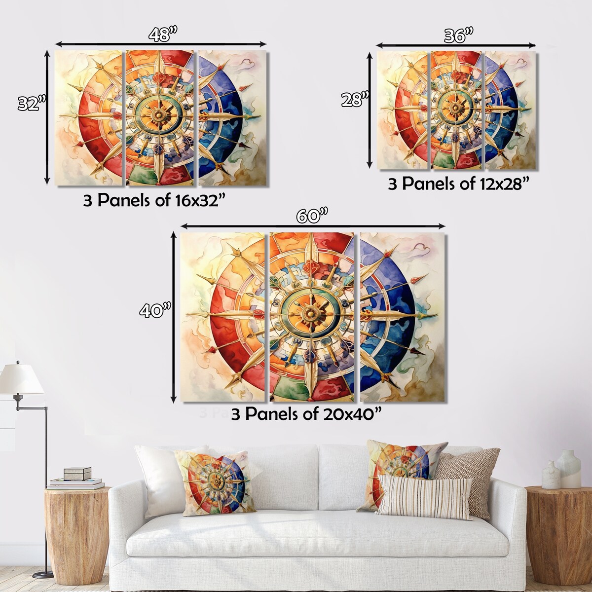 Designart "Religious Wheel Of Dharma" Hinduisim Art Living Room Set