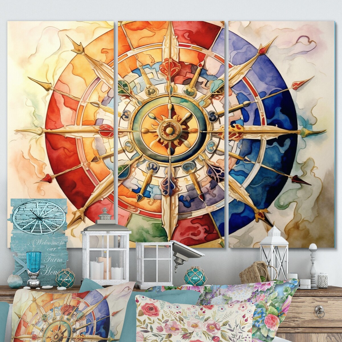 Designart "Religious Wheel Of Dharma" Hinduisim Art Living Room Set