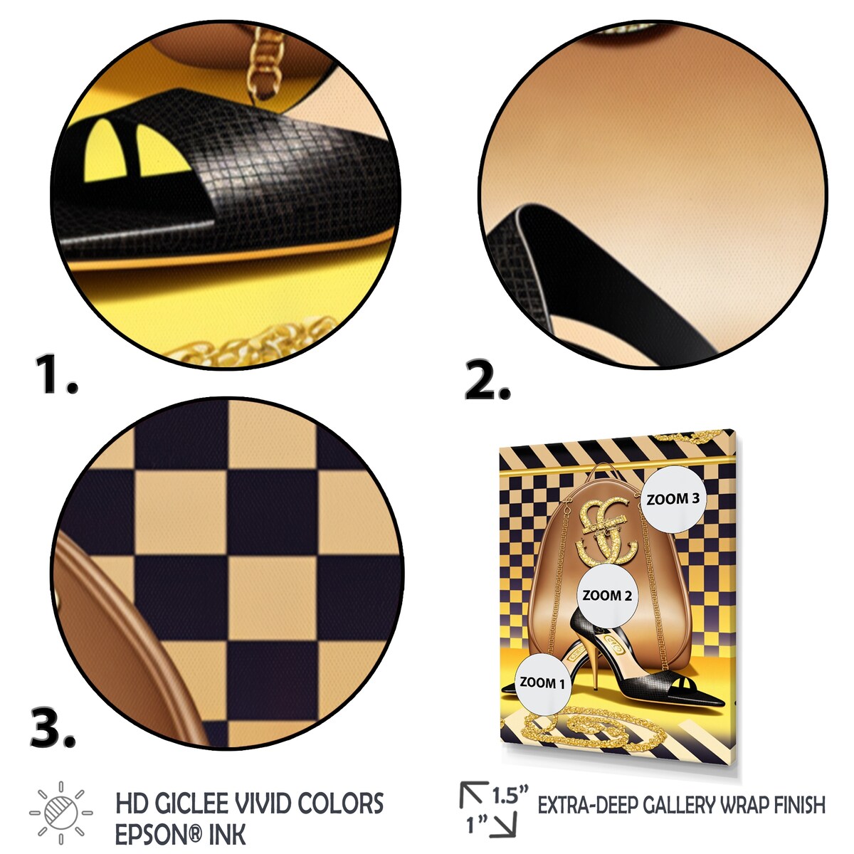 Designart "Retro Art Deco High Heel Shoe V" Fashion Shoes Canvas Art Print - 3 Panels