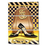 Designart "Retro Art Deco High Heel Shoe V" Fashion Shoes Canvas Art Print - 3 Panels