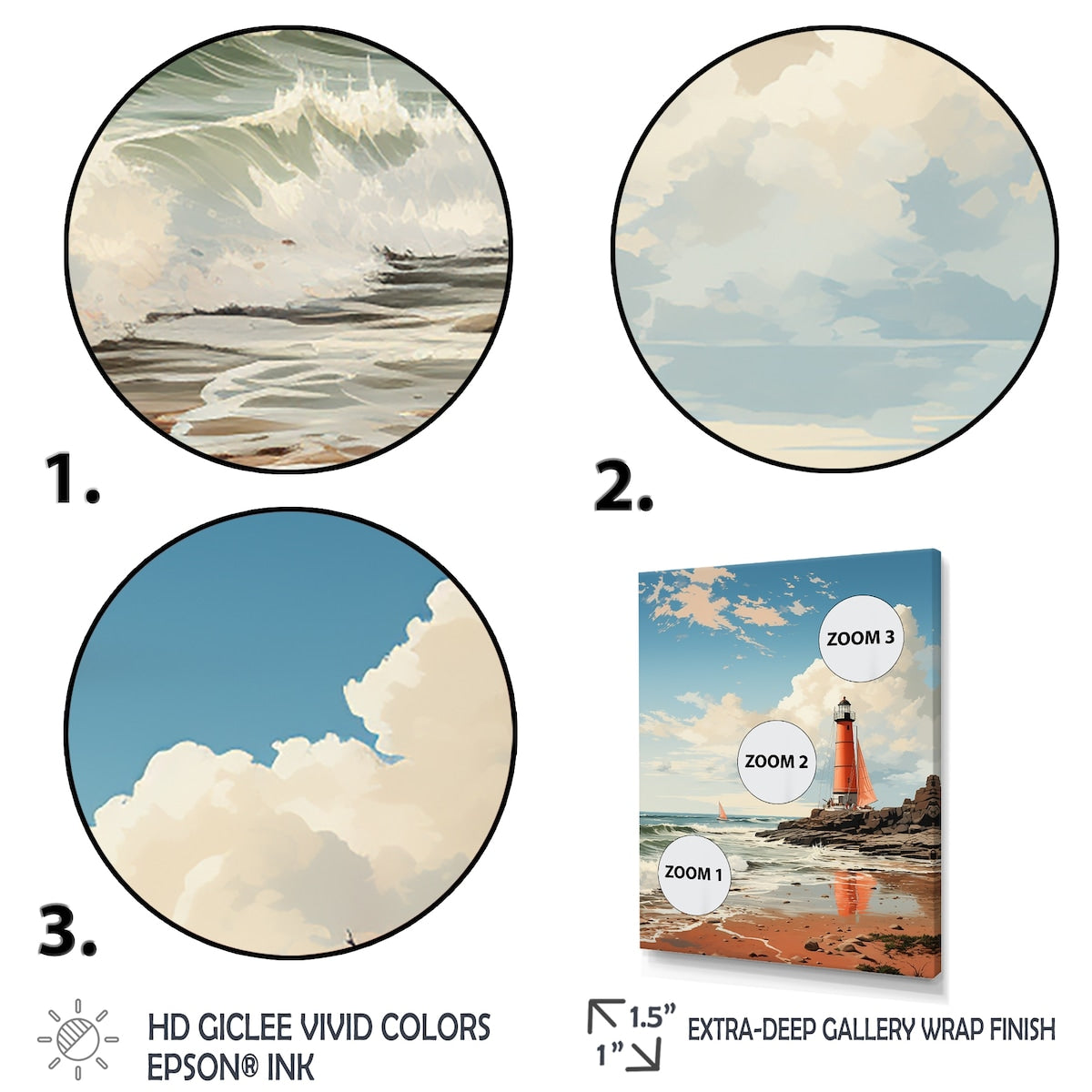 Designart "Retro Beach Illustration Red Lighthouse Beach" Beach Framed Wall Art Prints