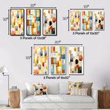 Designart "Retro Cubist Abstract Retro Composition" Modern Midcentury Wall Art Set Of 3 Gallery Wall Set For Home Decor