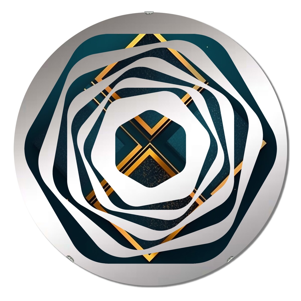 Designart "Retro Diamond Geometry in Teal And Gold" - Modern Abstract Geometric Amorphe Decorative Mirror
