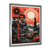 Designart "Retro Full Moon Landscape In Red And Black" Animals Owl Framed Canvas Wall Art