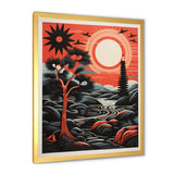Designart "Retro Full Moon Landscape In Red And Black" Animals Owl Framed Canvas Wall Art