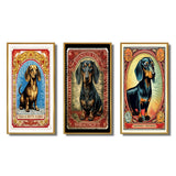 Designart "Retro Stamp Illustration Of Cute Dachshund IV" Animals Dog Daschund Frame Gallery Set Of 3 For Office Decor