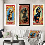 Designart "Retro Stamp Illustration Of Cute Dachshund IV" Animals Dog Daschund Frame Gallery Set Of 3 For Office Decor