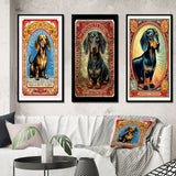 Designart "Retro Stamp Illustration Of Cute Dachshund IV" Animals Dog Daschund Frame Gallery Set Of 3 For Office Decor