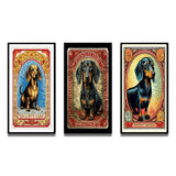 Designart "Retro Stamp Illustration Of Cute Dachshund IV" Animals Dog Daschund Frame Gallery Set Of 3 For Office Decor