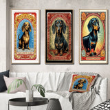 Designart "Retro Stamp Illustration Of Cute Dachshund IV" Animals Dog Daschund Frame Gallery Set Of 3 For Office Decor