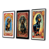 Designart "Retro Stamp Illustration Of Cute Dachshund IV" Animals Dog Daschund Frame Gallery Set Of 3 For Office Decor